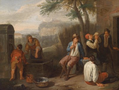 Southern Landscape with Peasants Drinking at a Well by Norbert van Bloemen